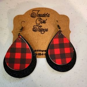 Buffalo plaid and glitter earrings